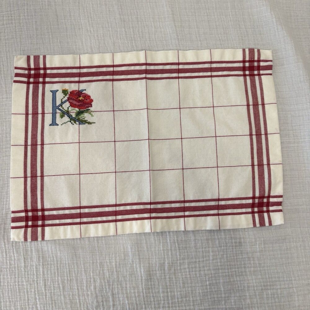 Williams -Sonoma Embroidered Placemats 4 One Monogrammed With A Letter K